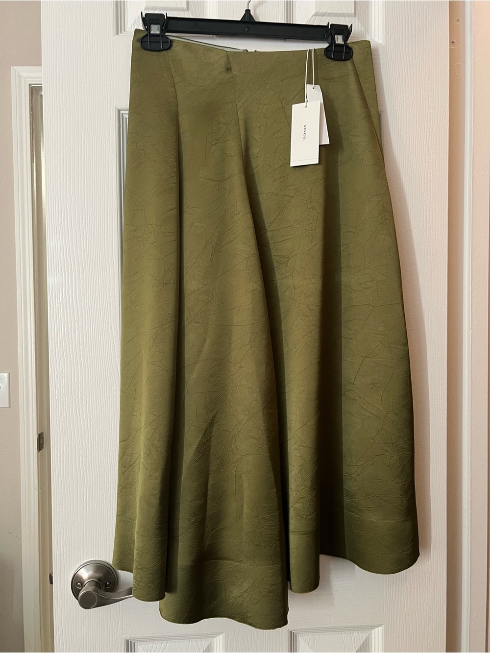 Vince Asymmetric Pleat Satin Skirt in Herbaria